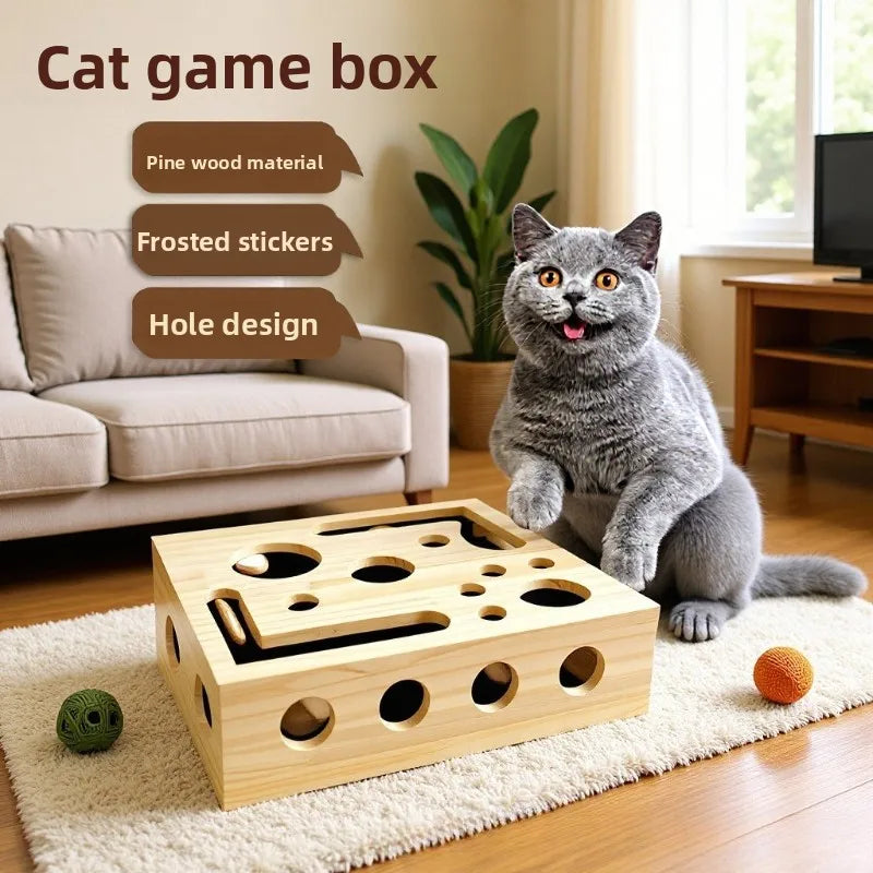 Cat Wooden Scratching Toys Nail File Scratch Enrichment Maze Tunnel Style Digging Box Toys Interactive Scratching Posts Indoor